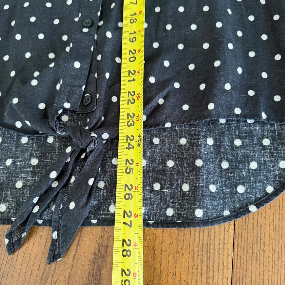 Chico's No-Iron 100% Linen Button Up Shirt Black White Polka Dot Tie Front 3 XL - Picture 11 of 12